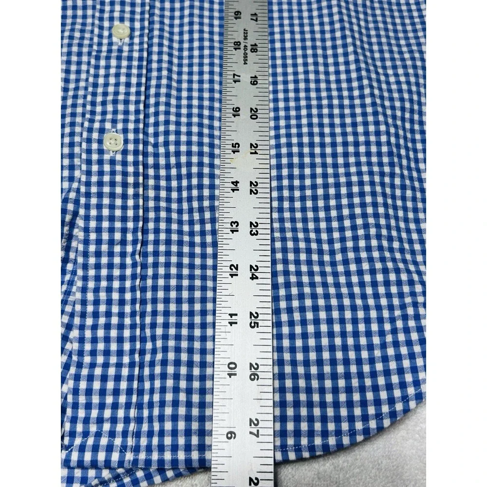 Ralph Lauren Men's M Blue White Cotton Gingham Seersucker Short Sleeve Perfect